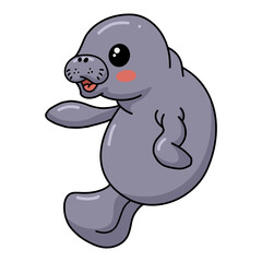 Cute baby manatee cartoon posing