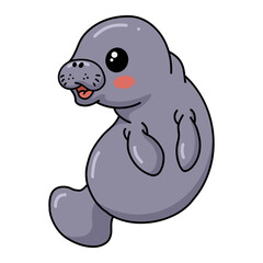 Cute baby manatee cartoon posing