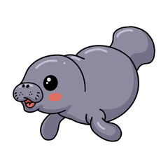 Cute baby manatee cartoon swimming