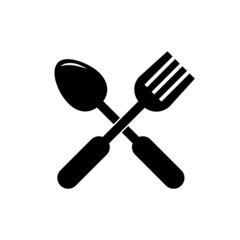 Vector icon of crossed fork and spoon. Symbol, logo illustration
