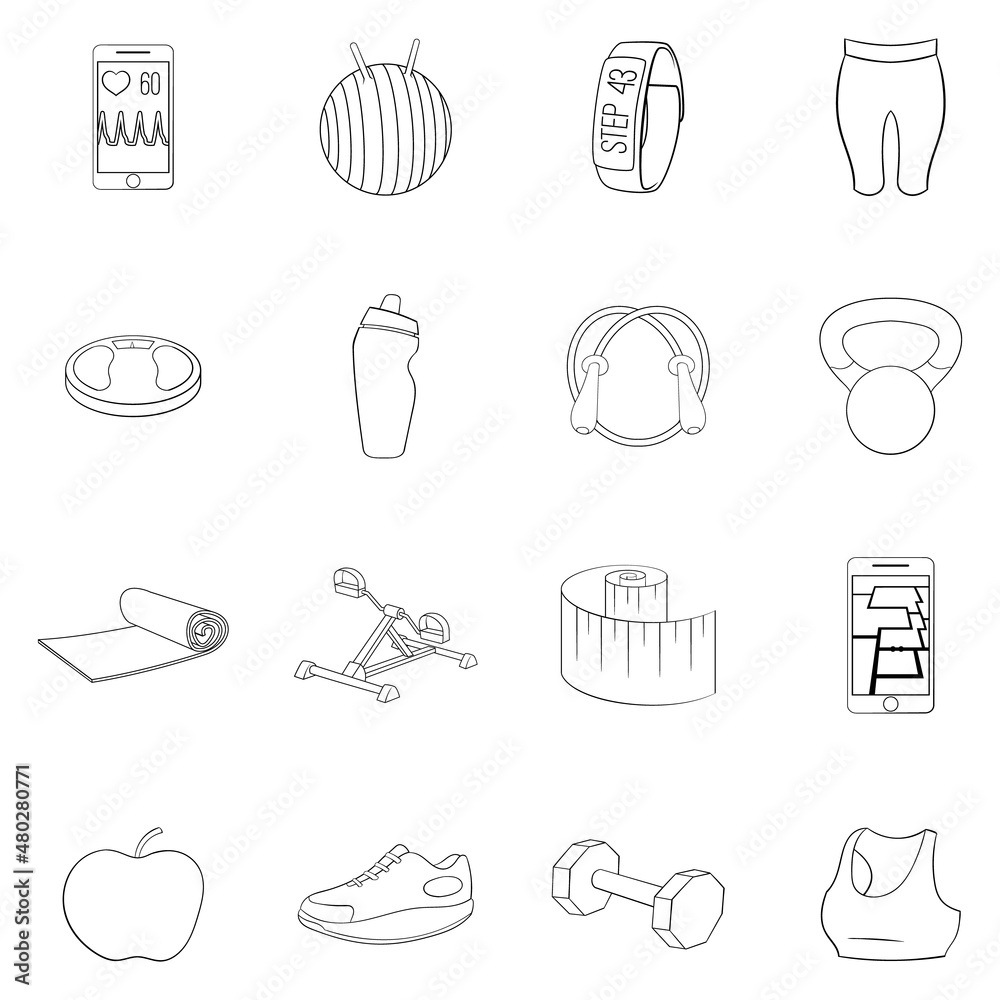 Wall mural healthy lifestyle set icons in outline style isolated on white background