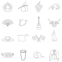Spain set icons in outline style isolated on white background