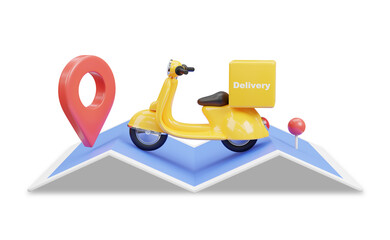 3D illustration, Delivery service scooter with delivery trunk isolated on white background