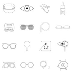 Ophthalmologist set icons in outline style isolated on white background