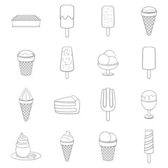 Ice cream set icons in outline style isolated on white background