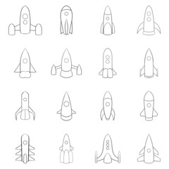 Rockets set icons in outline style isolated on white background