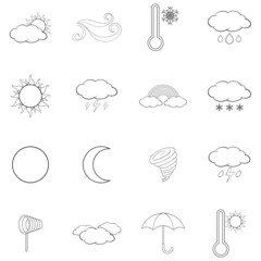 Weather set icons in outline style isolated on white background