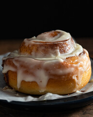 Close up of a single Cinnamon Bun