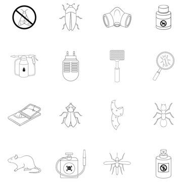 Exterminator set icons in outline style isolated on white background