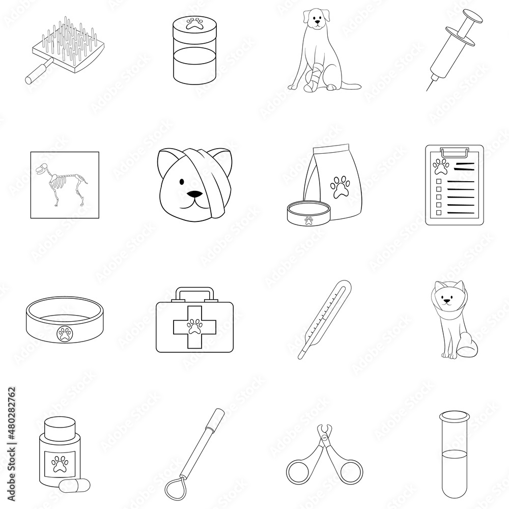 Wall mural Veterinary clinic set icons in outline style isolated on white background - Wall murals