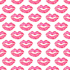 Watercolor pattern pink lips. Seductive mouth seamless allover print. Air kiss. Kiss of an angel. Template for advertising, banner, poster, content, web design, print. Isolated on white background.
