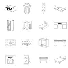 City infrastructure set icons in outline style isolated on white background