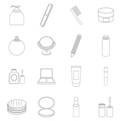 Cosmetics items set icons in outline style isolated on white background