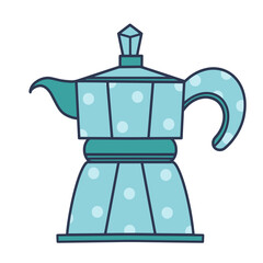 Geyser coffee maker polka dot vector icon. Hand drawn illustration isolated on white background. Metal Italian moka pot for brewing drinks - espresso, cappuccino. Flat cartoon clipart, color doodle