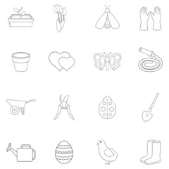 Spring set icons in outline style isolated on white background