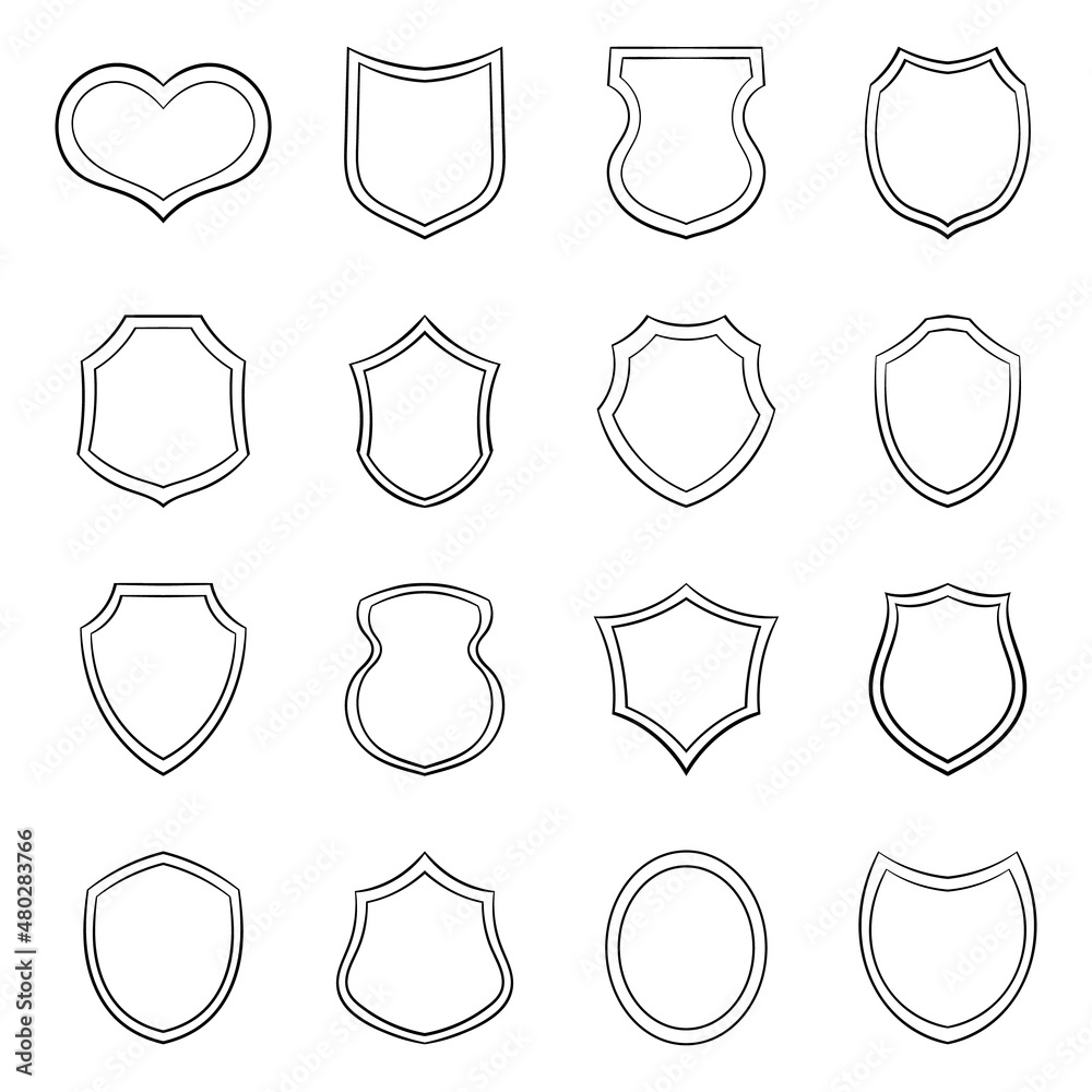 Poster Shield set icons in outline style isolated on white background - Posters