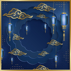 Happy China Lantern Festival, Chinese lanterns with gold paper cut art and craft style on color background