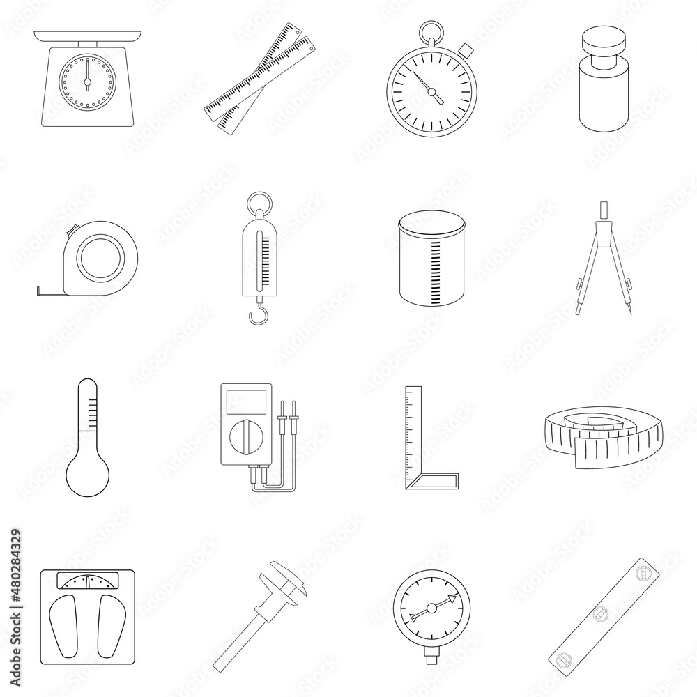 Wall mural Measure tools set icons in outline style isolated on white background - Wall murals