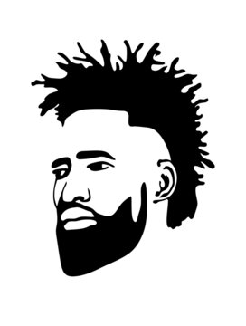 Black African African American male portrait profile face vector silhouette.Mohawk hair dreadlocks,beard.Human drawing man head stencil.Barbershop.Afro curly Hairstyle.Haircut.Curls .Cut.T shirt print