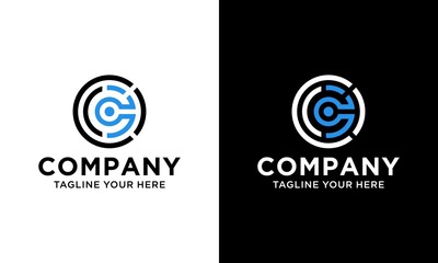 Creative Letter C logo design with point or dot symbol. on a black and white background.