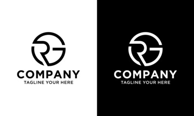 RG GR initial company circle G logo design vector template. on a black and white background.