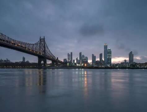 Night to day time lapse of Queens with Queensboro bridge