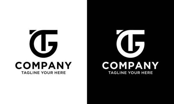 G T, T G logo type letter icon vector an initial monogram illustration. on a black and white background.