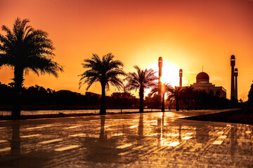the sun sets on the ground that making the mosque is beautiful 0n January 13, in Hatyai Thailand 