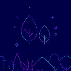 Garden or park gradient line vector icon, simple illustration on a dark blue background, forest, garden related bottom border.