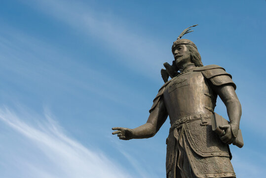 ULAANBAATAR, MONGOLIA - Jun 25 2017: Marco Polo Statue in Ulaanbaatar, Mongolia. Marco Polo (1254-1324) was an Italian merchant, explorer.