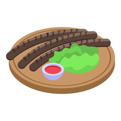 Pork grilled sausage icon isometric vector. German cuisine. Food dinner