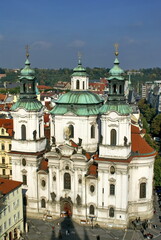 Fototapeta na wymiar Overhead view of the Old Town, Prague, Czech Republic, with religious architecture