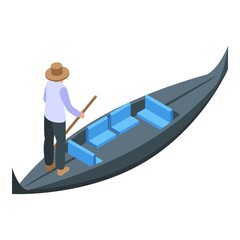 Obraz premium Rent gondolier icon isometric vector. Venice boat. Old man