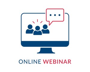 Online webinar concept, online learning, web conference, distance education, online course, video lecture, work from home icon with student, audience, chat and speech bubble