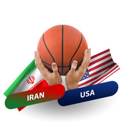 Basketball competition match, national teams iran vs usa