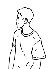 black and white of cute man cartoon for coloring