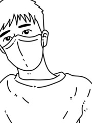 black and white of cute man cartoon for coloring