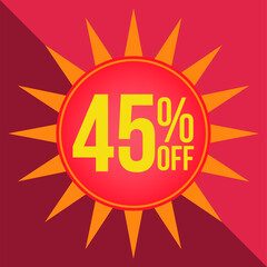 45 percent off. Discount for Promotions. Yellow ballow on a red background - Star