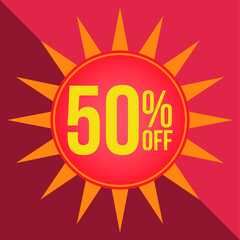 50 percent off. Discount for Promotions. Yellow ballow on a red background - Star