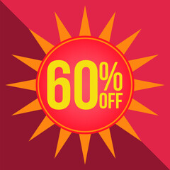60 percent off. Discount for Promotions. Yellow ballow on a red background - Star