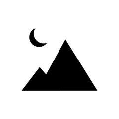 Fototapeta premium Mountains and moon picture icon. Silhouette symbol. Computer element. Media file sign. Vector illustration. Stock image. 