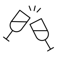 Wine glasses icon. Holiday beverage. Black shape. Outline symbol. Simple design. Vector illustration. Stock image. 