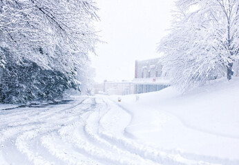 Snow Covered Parking Lot in Virginia First Snow in January 2022