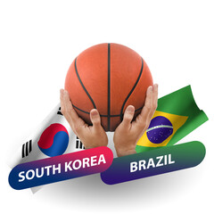 Fototapeta premium Basketball competition match, national teams south korea vs brazil