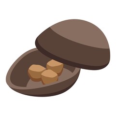 Cracked chocolate egg icon isometric vector. Easter surprise. Dark candy