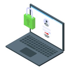 Laptop privacy icon isometric vector. Data information. Policy law