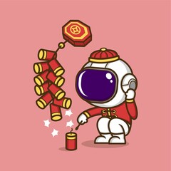 cute cartoon astronaut in chinese new year. vector illustration for mascot logo, or sticker