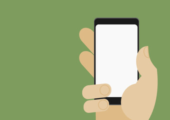 Hand holding and touching on mobile smartphone with blank screen