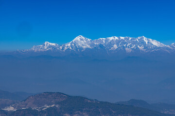 A Post card Panoramic view of the snow covered Himalayan peaks of the Nanda Devi mountain range