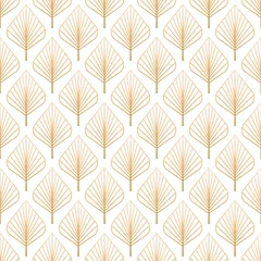 Tafelkleed Naadloze bloemmotief. Contour lineaire gouden verloop bladeren op witte achtergrond. Seizoensgebonden ornament © Eugene Yakimova
